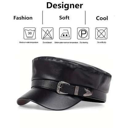 Fashion Women Large Belt Buckle Leather Hat