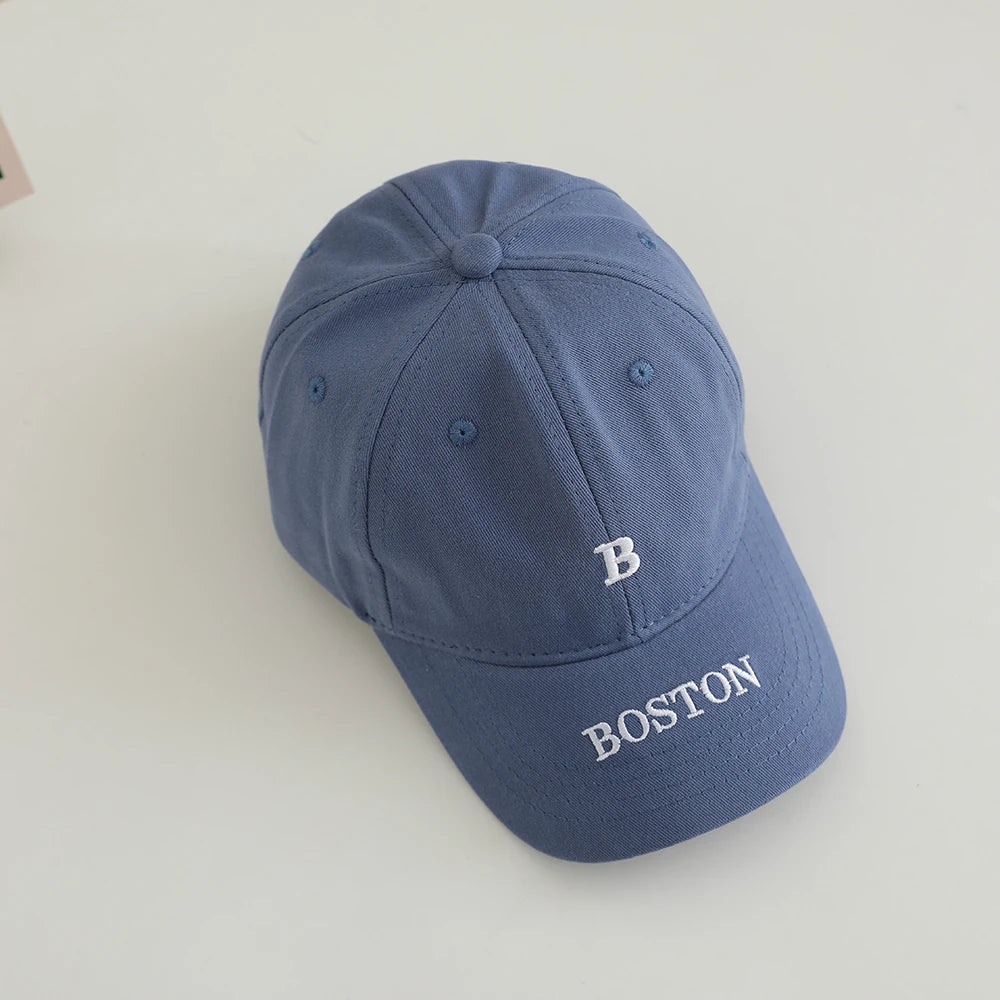 Cotton Embroidered Letter BUSTON Soft Top Baseball Cap With Adjustable Beak Shaped Brim Baseball Cap