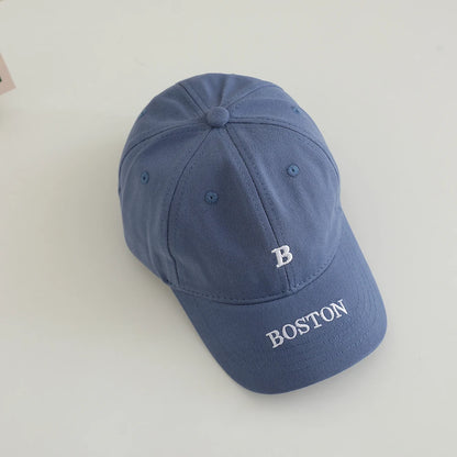 Cotton Embroidered Letter BUSTON Soft Top Baseball Cap With Adjustable Beak Shaped Brim Baseball Cap