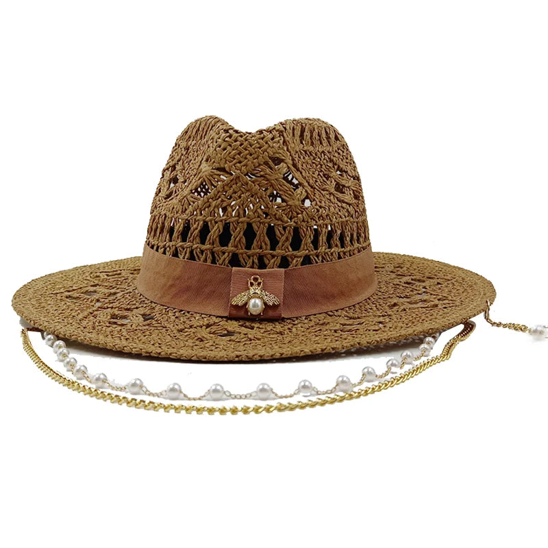 Fashionable Metal Bee Letter Ladies Party Dress Hats Travel Beach Sun Hat
