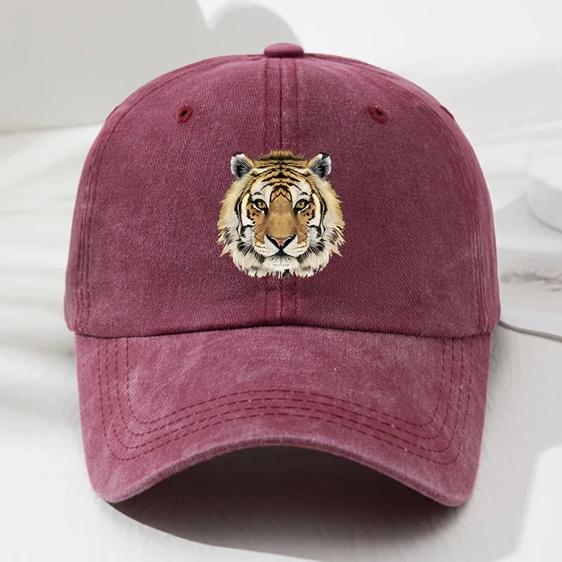 Tiger Print Soft Top Baseball Cap, Retro Adjustable