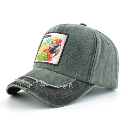 Vintage Denim Baseball Cap With Embroidery Animals