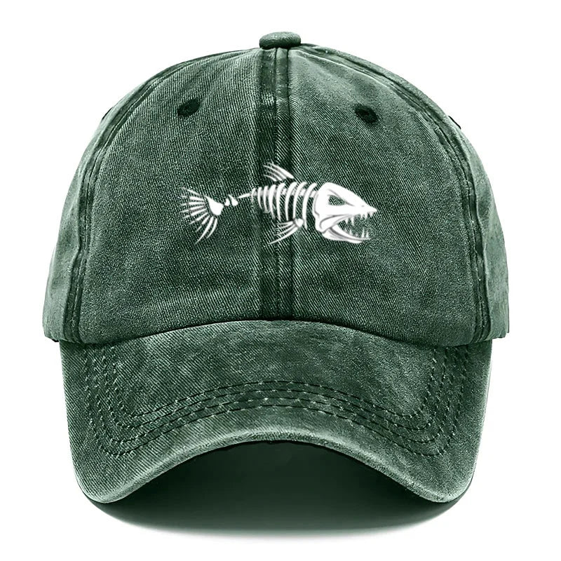Customize Fish Bone Print Vintage Washed Cotton Baseball Cap