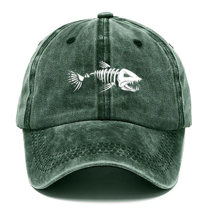 Customize Fish Bone Print Vintage Washed Cotton Baseball Cap