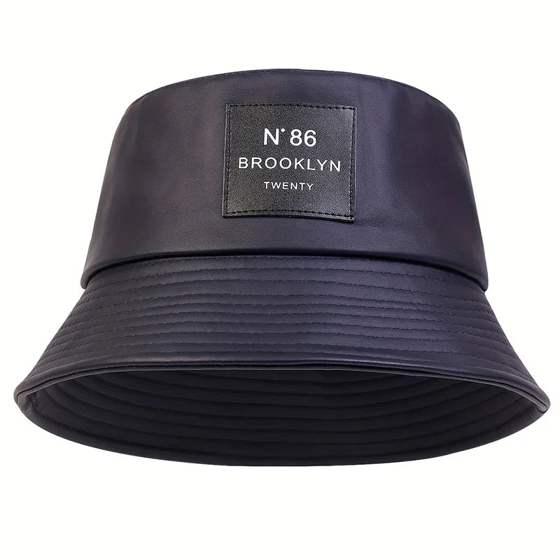 Unisex Brooklyn Panama Bucket Hat PU Leather Fisherman Hat Outdoor for Men Women