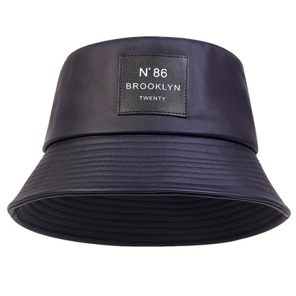 Unisex Brooklyn Panama Bucket Hat PU Leather Fisherman Hat Outdoor for Men Women
