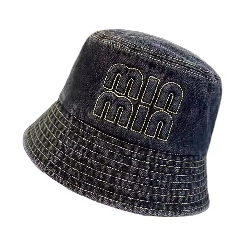 Spring Summer Strawberry Embroidery Denim  Bucket Hat