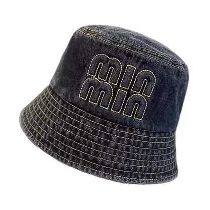 Spring Summer Strawberry Embroidery Denim  Bucket Hat