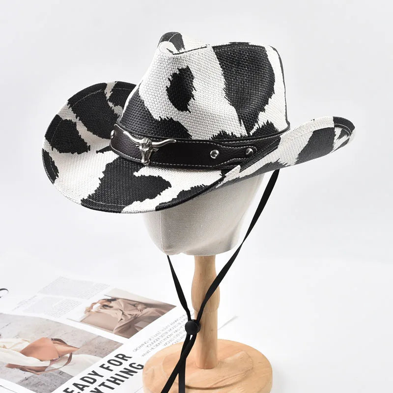 Cow Print Straw Western Cowboy Hat