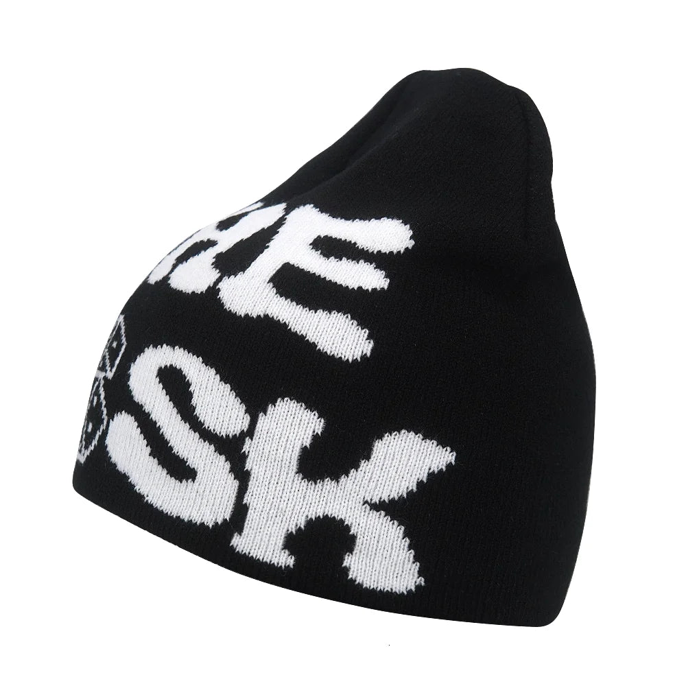 Y2K Letter Knitted Winter Autumn Beanie Cap Men Women
