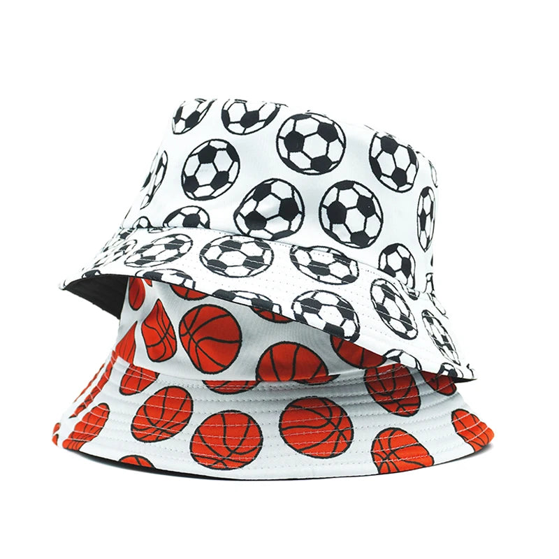 Football Basketball Printing Bucket Hat Soccer Balls Pattern Fisherman Hats Cartoon Double Sides