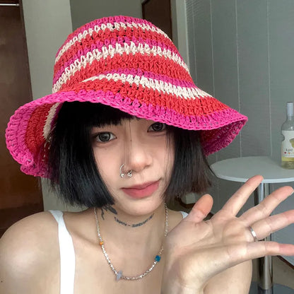 Rainbow Bucket Hat Casual Seaside Vacation Summer