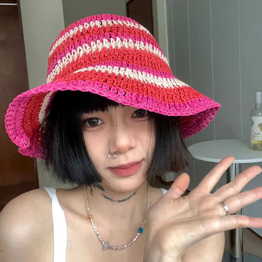 Rainbow Bucket Hat Casual Seaside Vacation Summer
