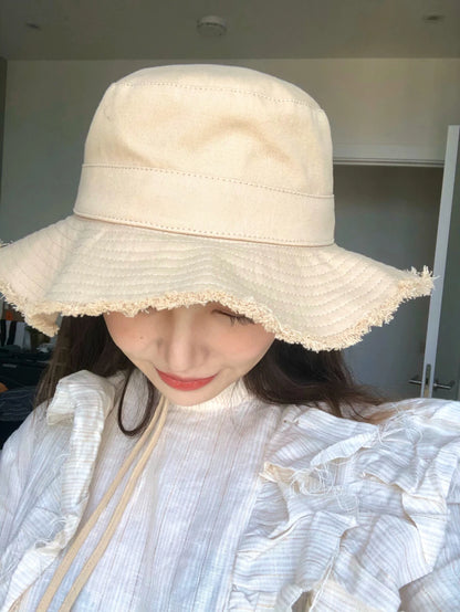 Fisherman's Hat, Women's Foldable Retro Versatile Travel, Polished Edge Sun Hat, Temperament enhancing face basin hat