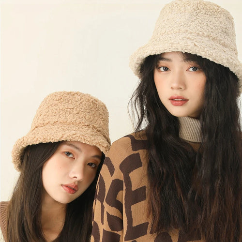 Lambswool Unisex Bucket Hats For Women Men Winter