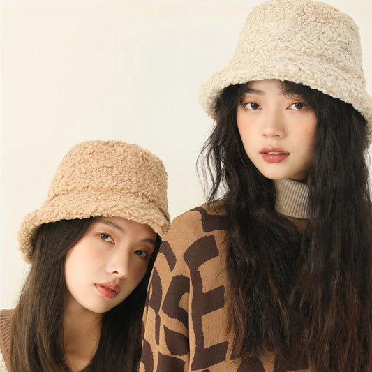 Lambswool Unisex Bucket Hats For Women Men Winter