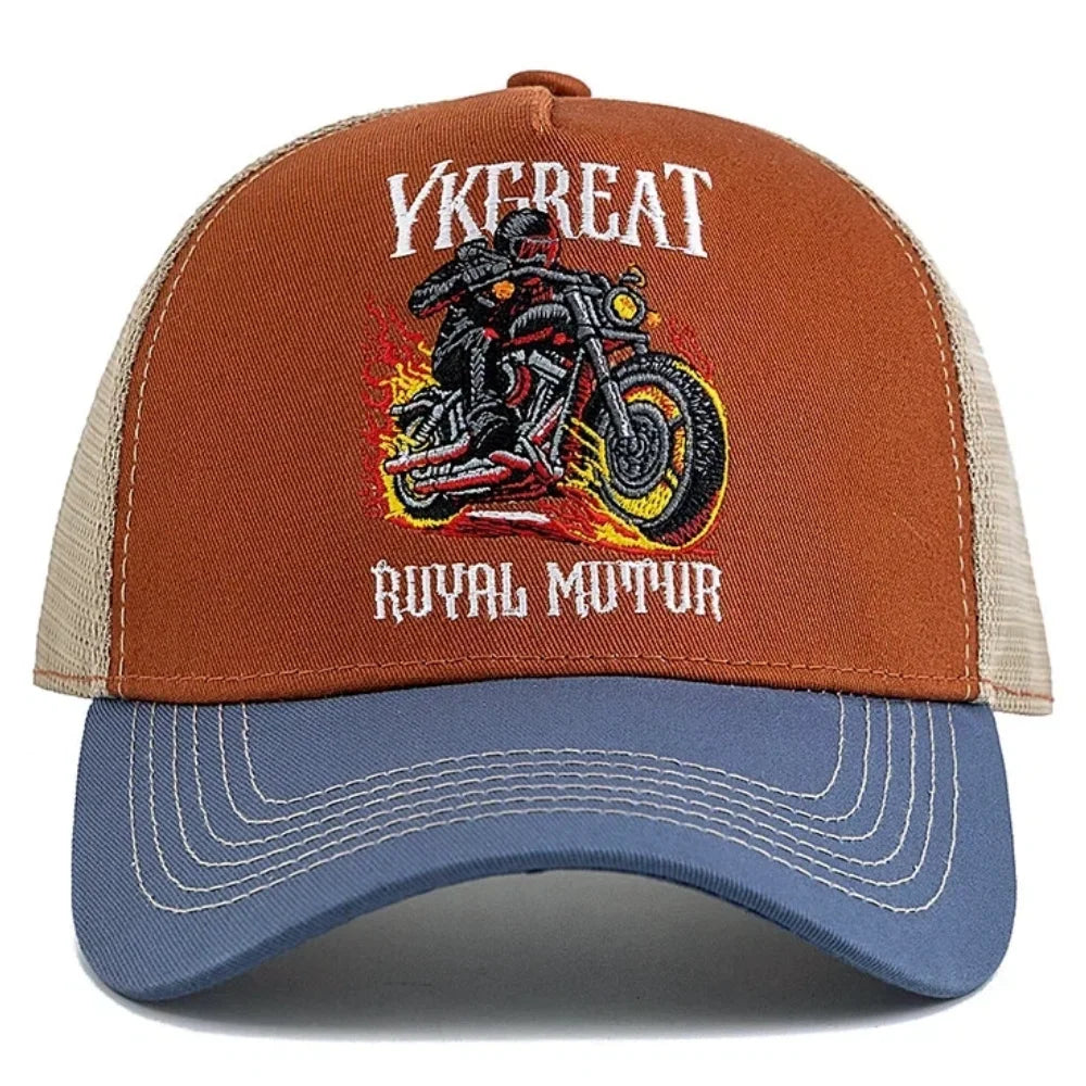 Motorcycle Embroidered Flame Biker Patch Baseball Cap For Man Woman