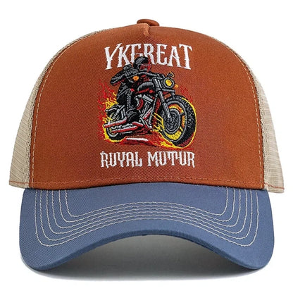 Motorcycle Embroidered Flame Biker Patch Baseball Cap For Man Woman