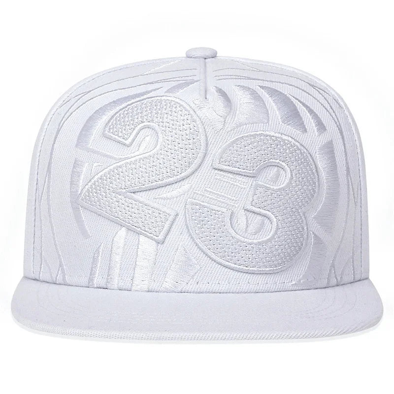 Streetwear 23 Digit Embroidery Flat Brim Snapback Cap Unisex Adjustable Hip Hop Baseball Hat