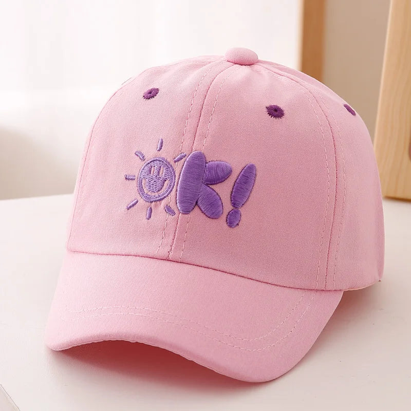 Simple Painting Style Sun Pattern Combined With Three Dimensional OK! Letter Embroidered Baseball Cap
