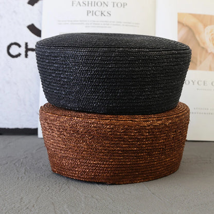 Brown Pillbox Hat Summer Straw Beret Sun Hats French