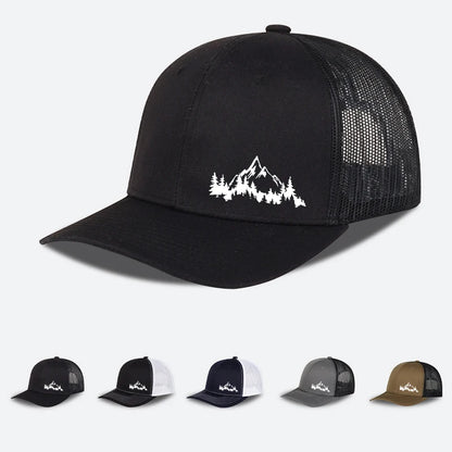 Mountain & Pine Tree Print Trucker Hat