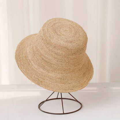 2025 Summer Sun Hat Bow 100% Raffia Hat