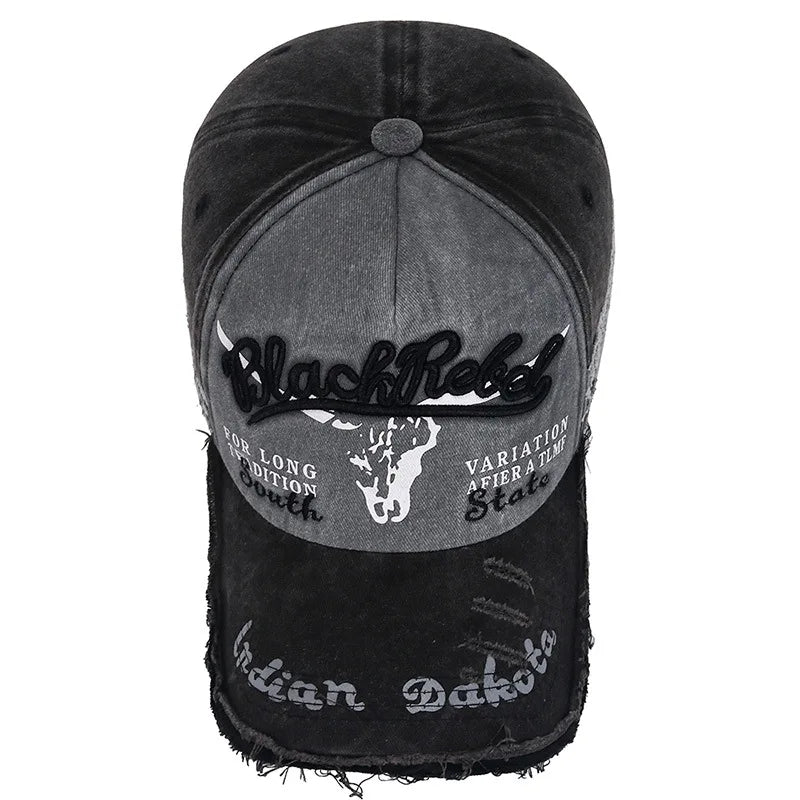 Four Seasons Baseball Cap Casual Wash Embroidered Cap Curved Brim Bowler Sun Hat Vintage distressed