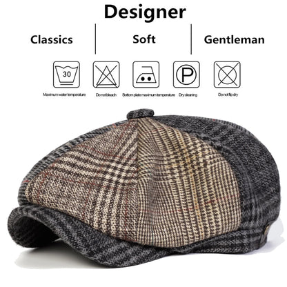 Unisex Retro Grid Stitching Newsboy Caps Men British Painters Hats