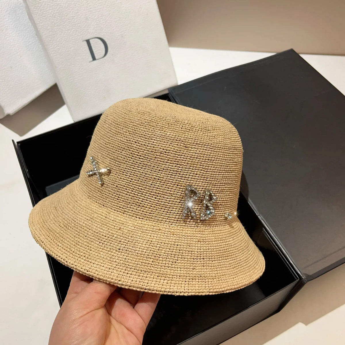 New Designer Raffia Straw Bucket Hat Women Beach Hat Female Korean Travel Sun Protection Breathable Fisherman Hat