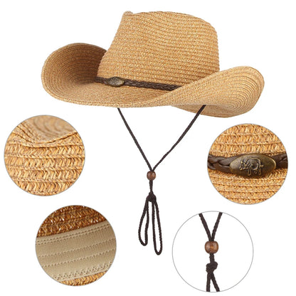 Wide Brim Women Summer Cowgirl Hat Sun Beach Straw Hat Cap