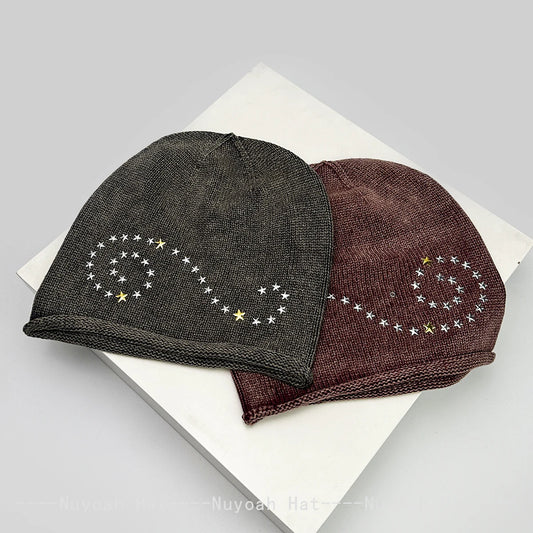 New Men Women American Retro Rivet Stars Knitted Hats