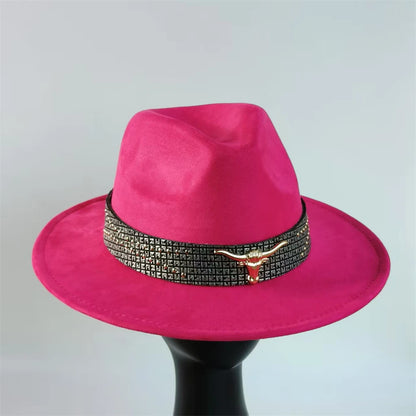 Retro Suede Fedora With Belt Men Western Jazz Hat Vegan Suede Top Hat
