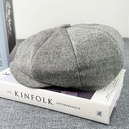 Men Hats Gray Octagonal Cap Vintage Woolen Newsboy Caps