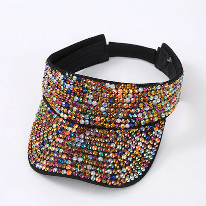 Glitter Visor Shiny Rhinestones Sport Cap Solid Empty Top Hats