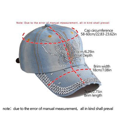 A Women’s Sparkle Bling Rhinestone Bejeweled Cotton Denim Baseball Cap