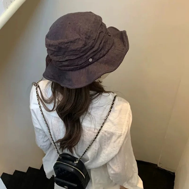 Korea Style Linen Premium Pleated Bucket Hat