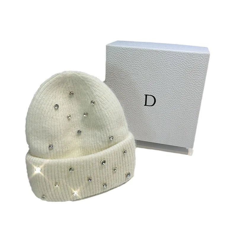 Luxury Rhinestone Beads Knitted Hat Korean Women