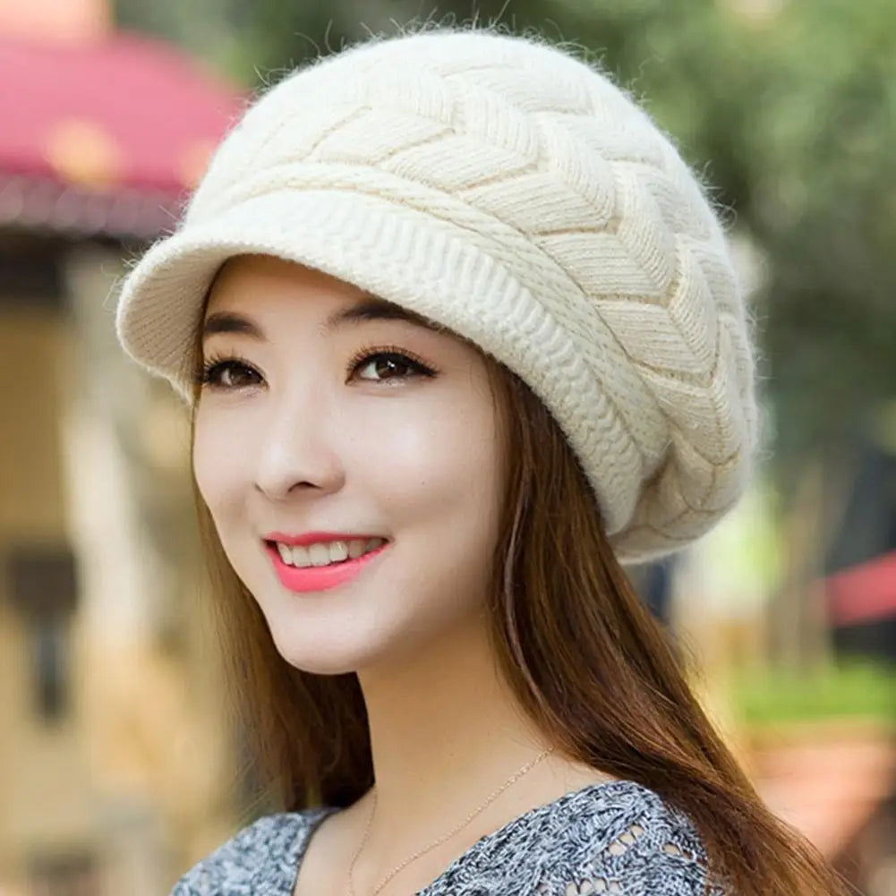 Women's Winter Solid Color Warm Knitting Loose Beret Leisure Ski Cap
