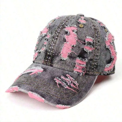Washed Frayed Denim Baseball Cap For Women Stylish Casual Hat