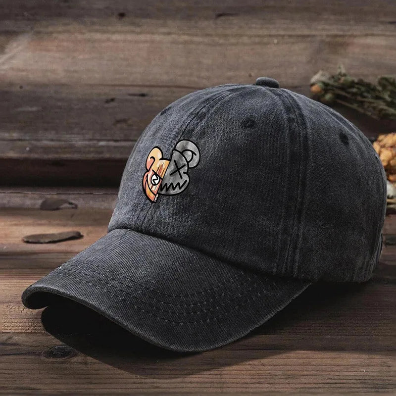 Fashionable Printed Violent Bear Washed Baseball Cap