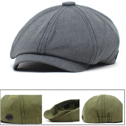 Solid Cotton Newsboy Caps Men Flat Peaked Cap Women Painter Beret Hats