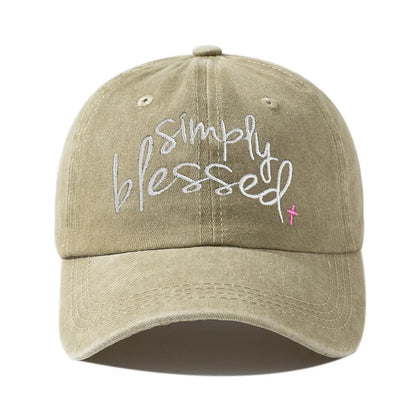 Simply Blessed Wide Brimmed Sunshade, Water Washed Embroidered English Letter Baseball Hat