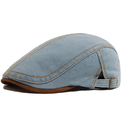 New Patchwork Brown Brim Denim Flat Hat Retro Men And Women