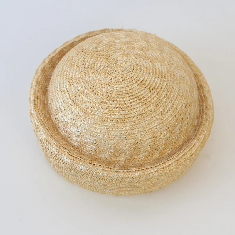 100% Natural Round Straw Hat For Women Japanese Summer Sailor Hat