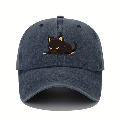 Retro Style Black Cat Printed Baseball Cap with  Suitable for All Seasons