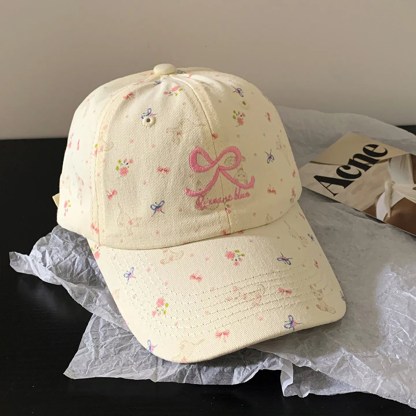 Pink Bow Embroidery Baseball Cap for Women