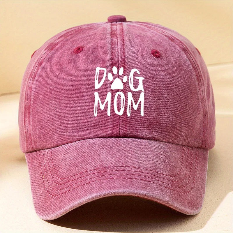 Classic Washed Retro Dog Mom Printed Baseball Cap, Outdoor Casual Sports