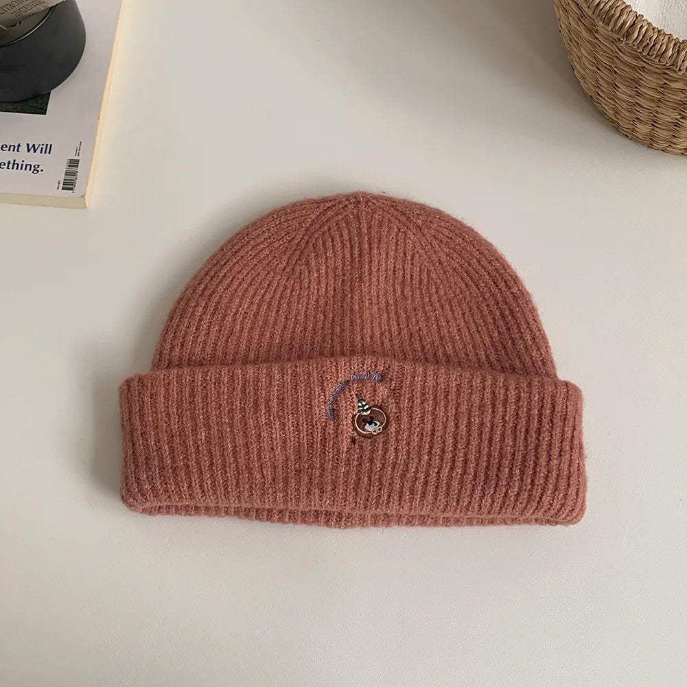 ‌2025 New Autumn Winter Bear Embroidery Windproof Pullover Beanie Hat