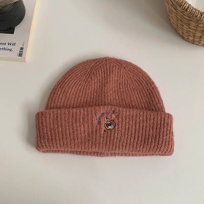 ‌2025 New Autumn Winter Bear Embroidery Windproof Pullover Beanie Hat